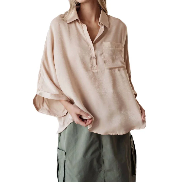 Stay Ahead In Style Oversized Dolman Sleeve Top In Champagne