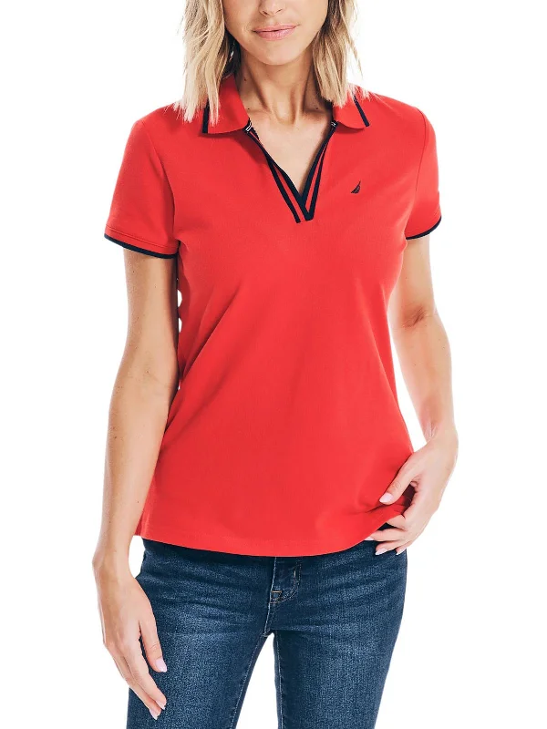 Glamorous Fashion Offers Womens Contrast Trim Split Neck Polo Top