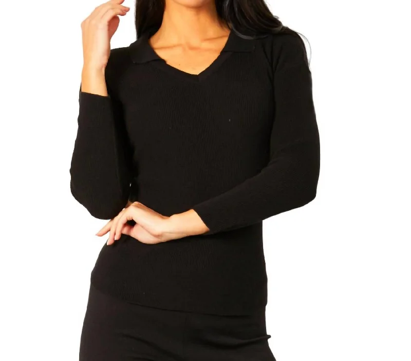 Latest Trends Collared V-Neck Top In Black