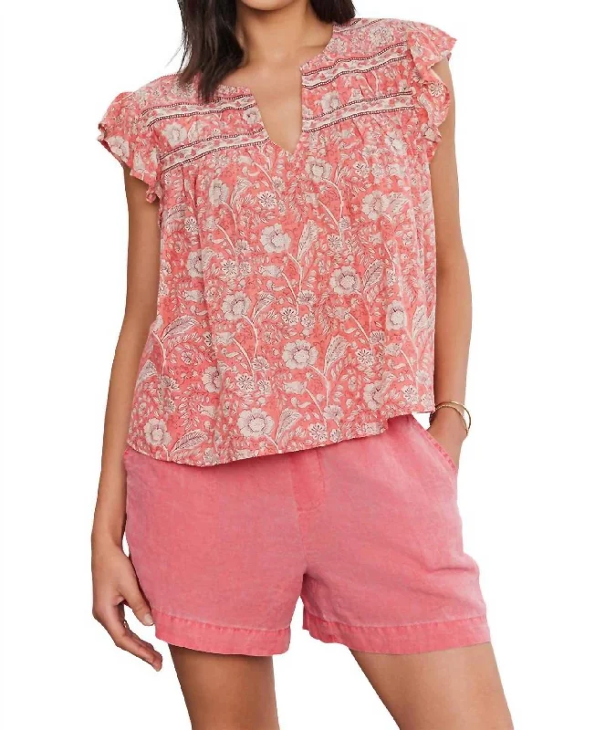 Romantic Fashion Discounts Kenzie Printed Voile Top In Rouge