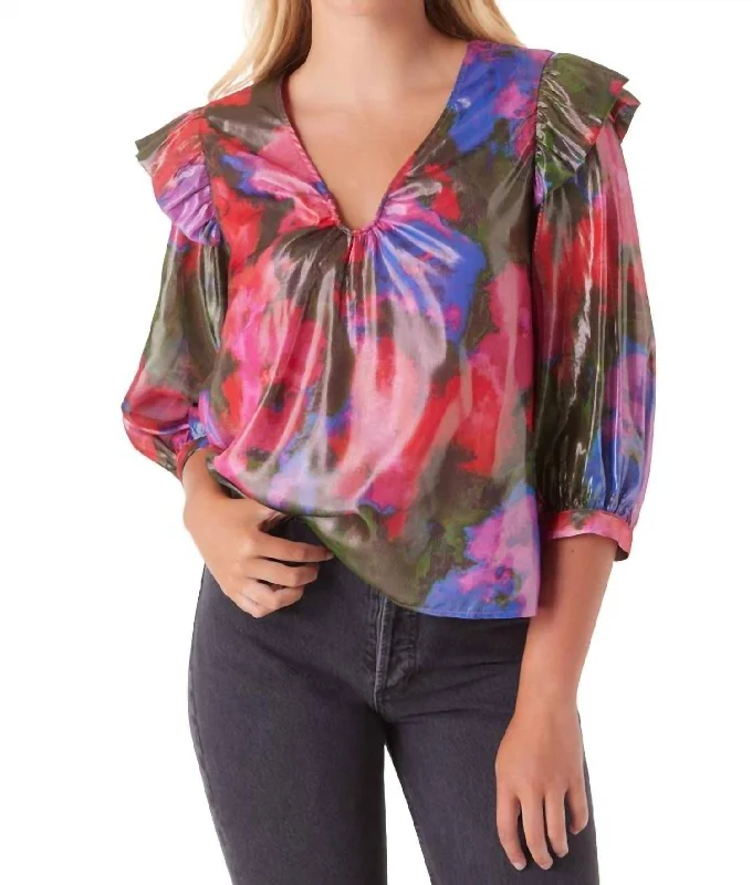 Classic Elegance Sales Anya Top In Blurred Floral Bright