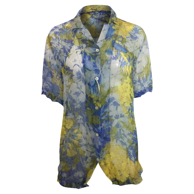 Shop Sales Dries Van Noten Crinkled Floral Print Shirt in Multicolor Polyester