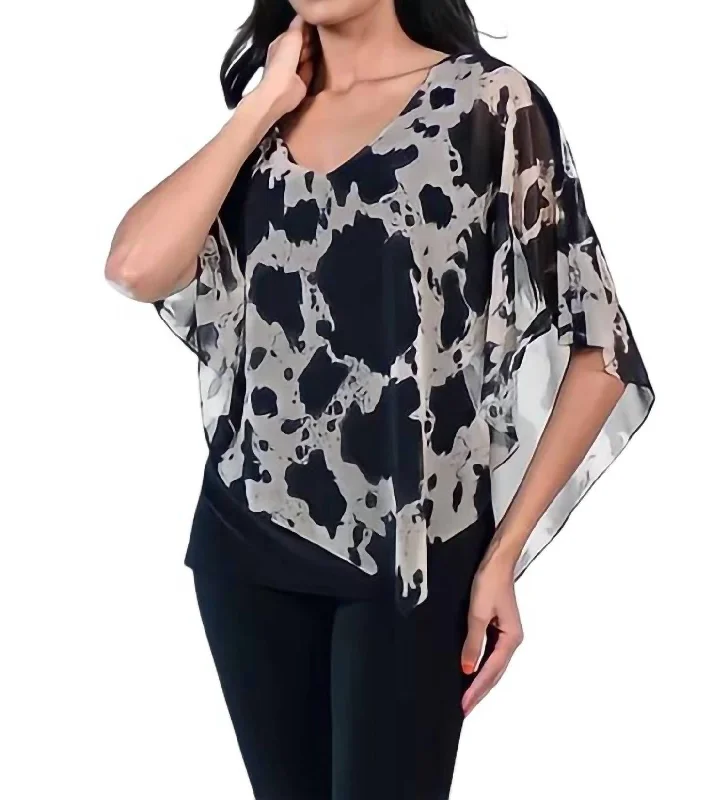 Classic Elegance Sales Leopard Cape Top In Beige/black