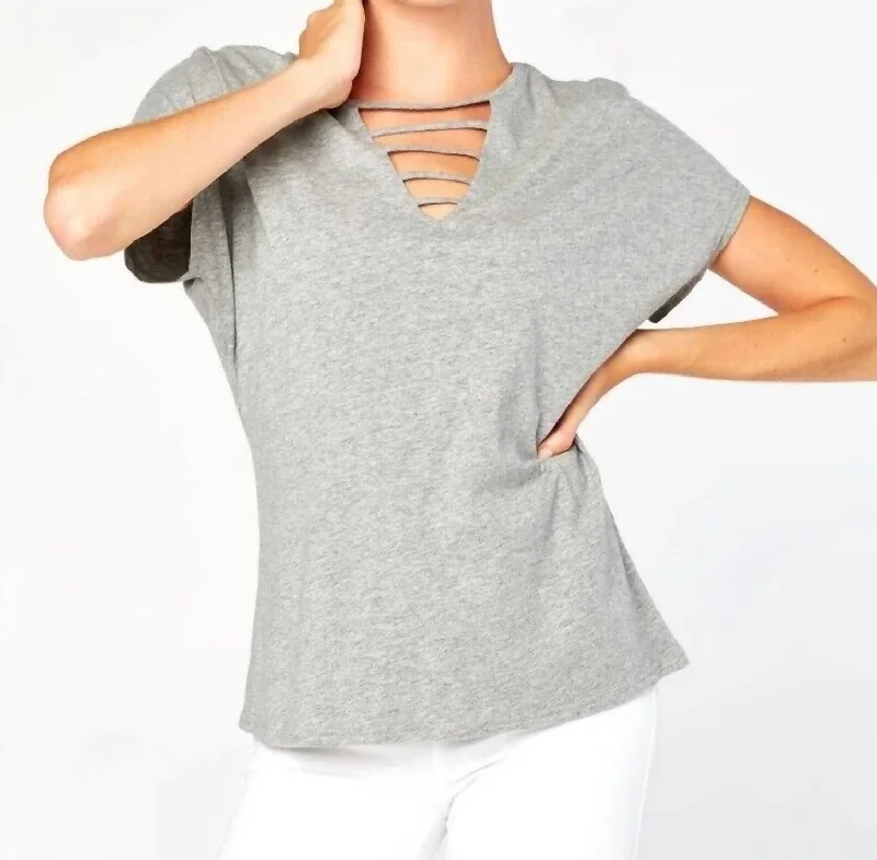 Timeless Elegance Redefined Alice V Neck Organic Cotton Top In Gray