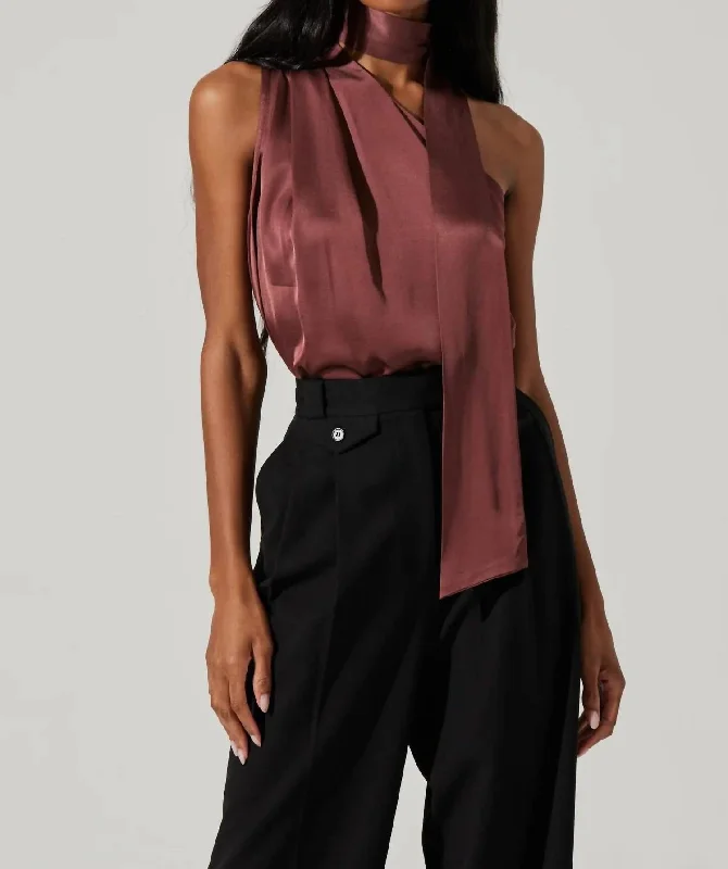 Fashion Forward Partia Scarf Detail Asymmetric Top In Mulberry