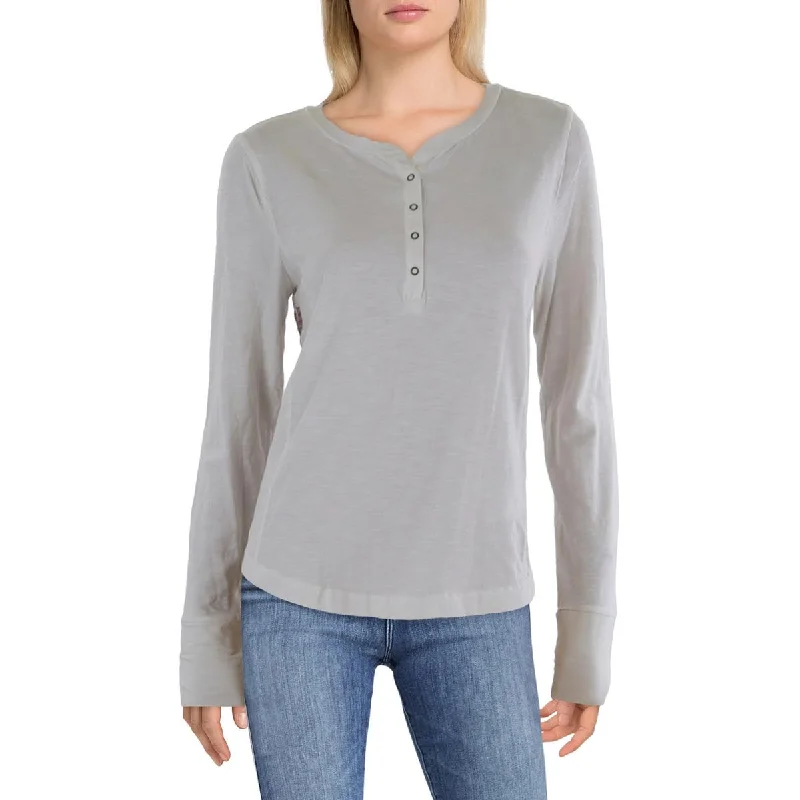 Sporty Fashion Offers Womens Organic Cotton Blend Embroidered Henley