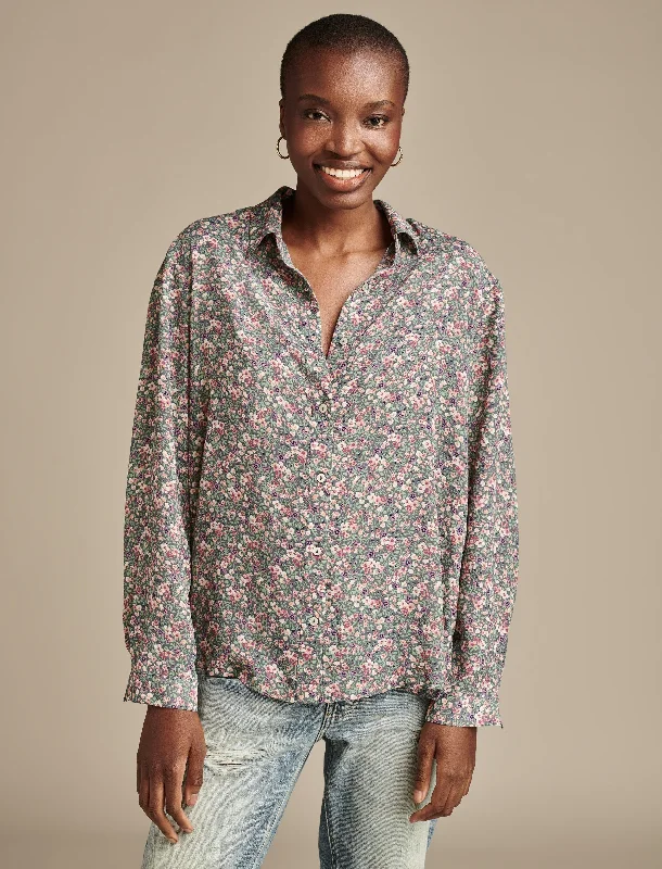 End Of Season Sale Lucky Brand Women's Printed Pleated Back Buttondown