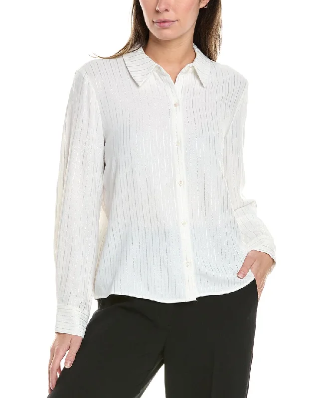 Trendy Women's Wear Collection Vince Camuto Foil Stripe Collared Button-Down Shirt