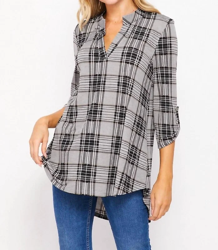 Bid Farewell To The Old Season Plaid Gabby Top In Grey/black