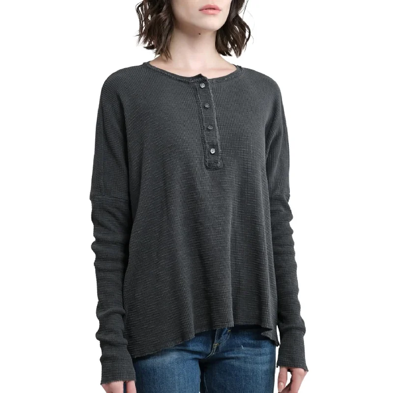 Hot Sale Abbot Slim Sleeve Henley Top In Pigment Black