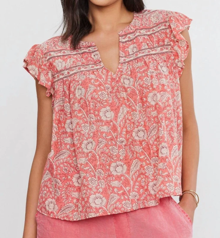 Holiday Glam Kenzie Printed Voile Top In Rouge