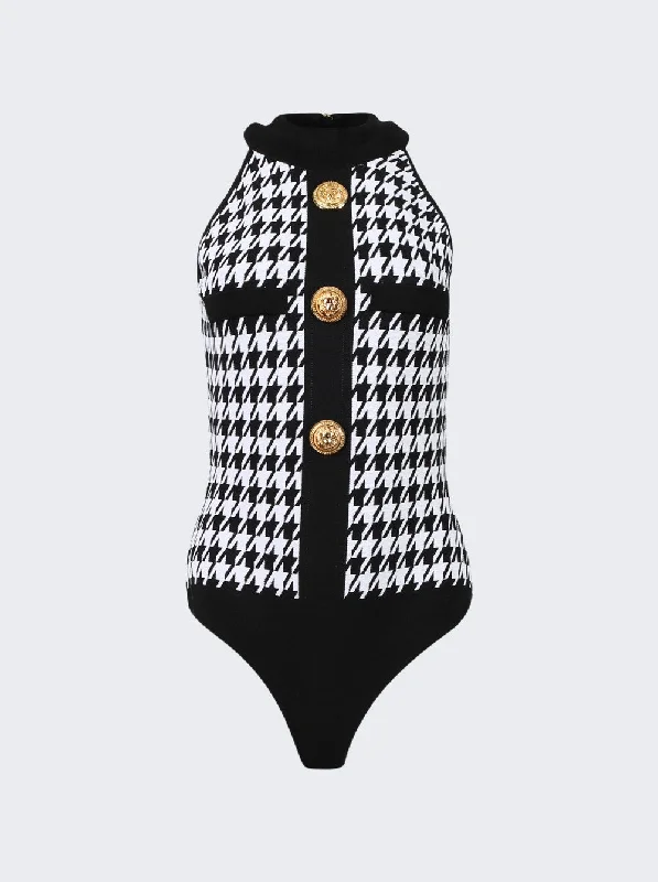 Explore What's New Balmain Houndstooth High-Neck Sleevless Body Black & White