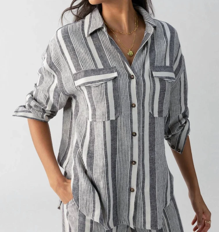 Essentials On Sale Pocket Shirt Variegated Stripe Top In Grey