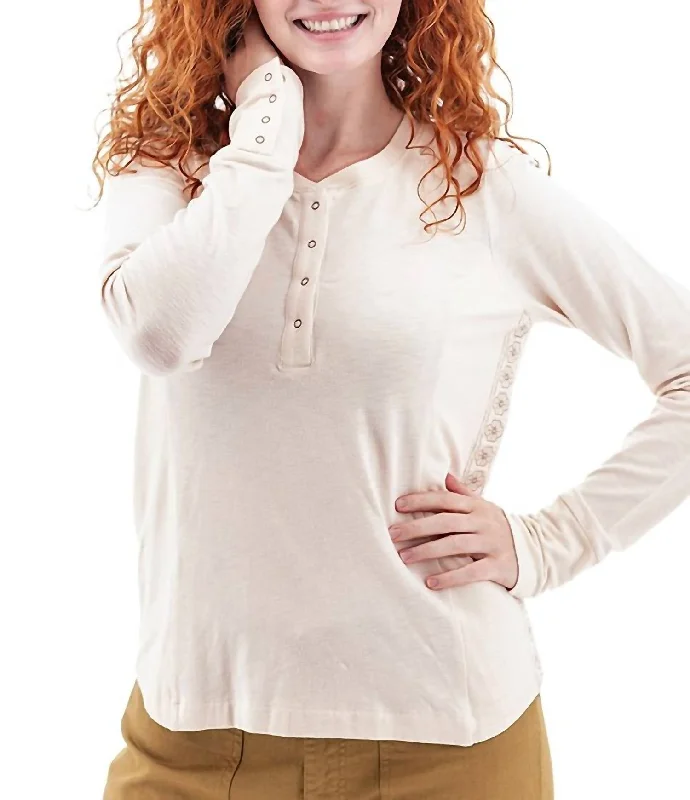 Latest Trends Mandy Embroidered Henley Top In Egret