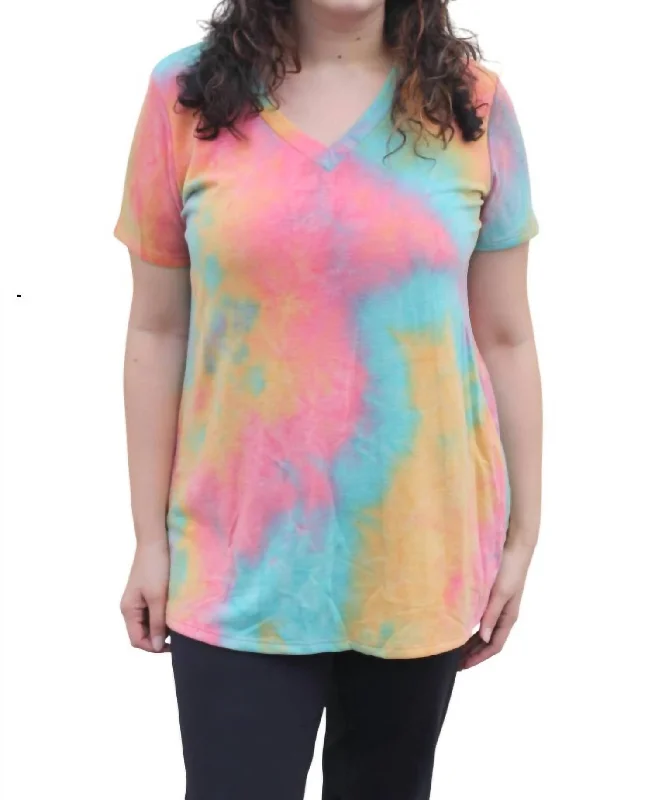 Trend Forward Threads Mango Ginger Tie Dye Top In Pink Multi