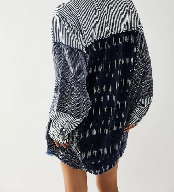 Fashion Forward, Function First Railroad Dreams Top In Indigo Combo