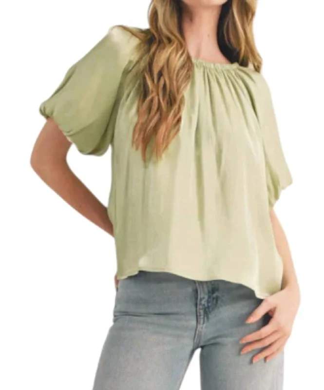 Step Ahead, Lead The Trend Bubble Sleeve Babydoll Top In Lime