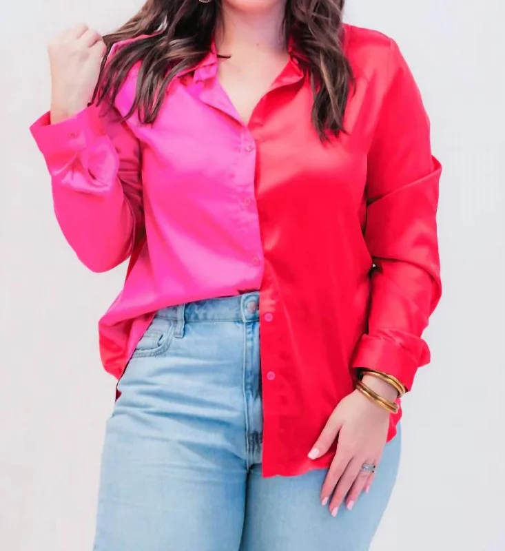 Browse Our Top Products On Trend Button Up Top In Red/fuschia