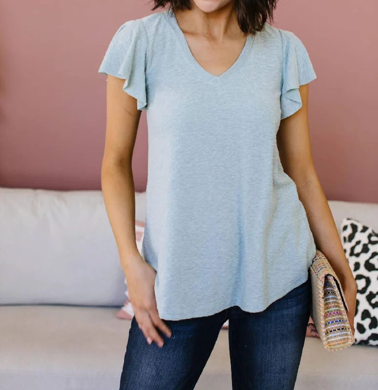 Limited Time Deal Slub Knit Flutter Sleeve Top In Dusty Mint