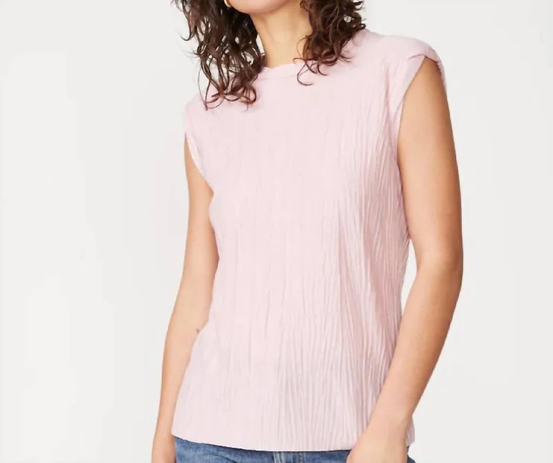 Trendy Pulse Knit Plisse Shortsleeve Top In Pink