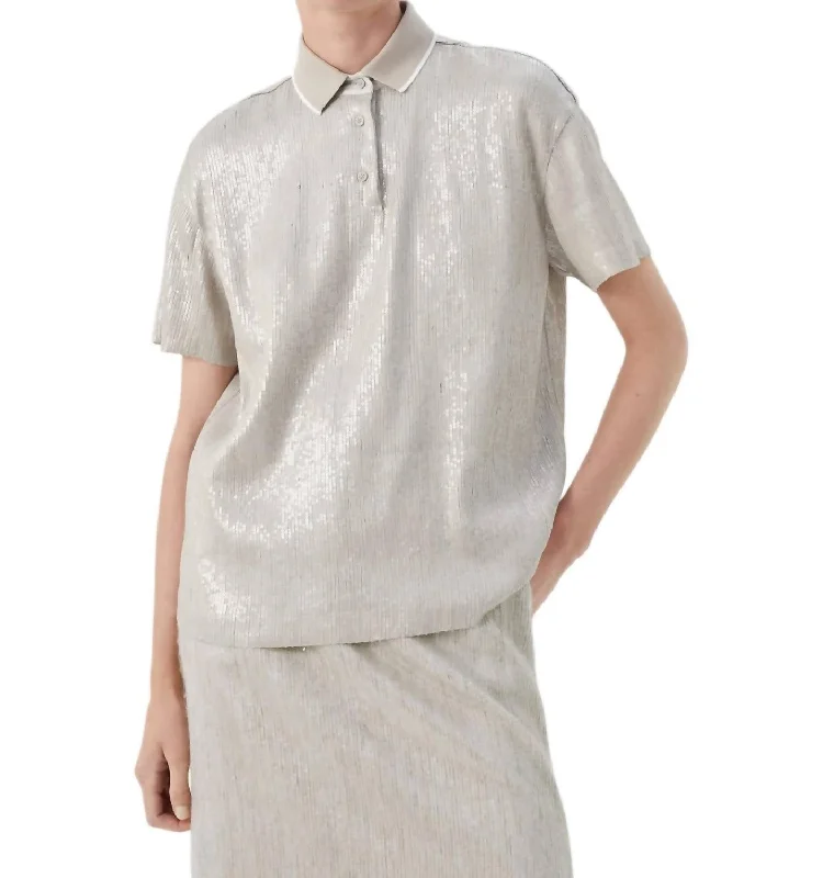 Chic And Edgy Refined Sequin Polo In Natural