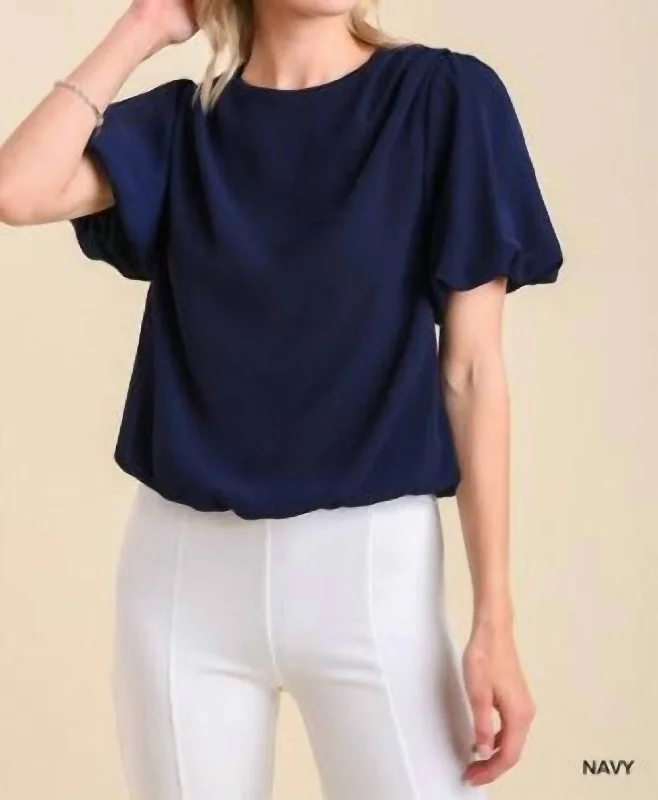 Fall Sale, Prices Drop Pleated Bubble Sleeve Top In Navy