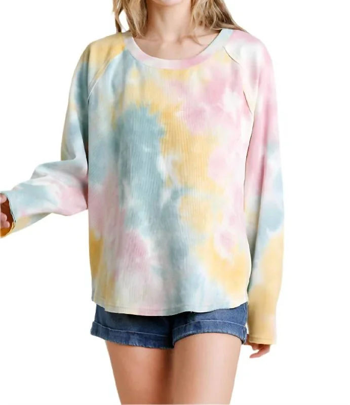 Effortless Style, Endless Impact Raglan Sleeve Raw Edged Top In Multi