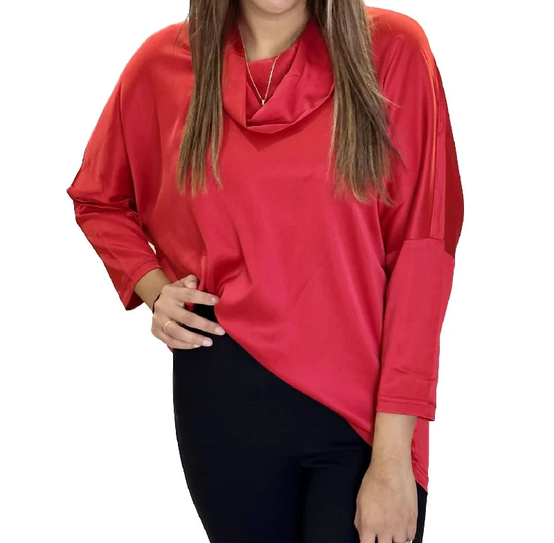 Feminine Style Promotions Satin Cowled Top In Red