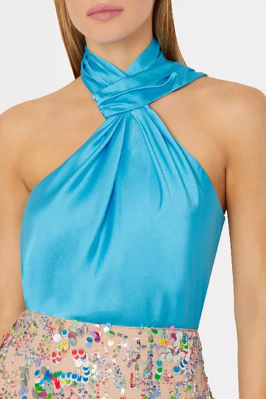 Edgy Fashion Deals Jen Satin Top In Sky Blue