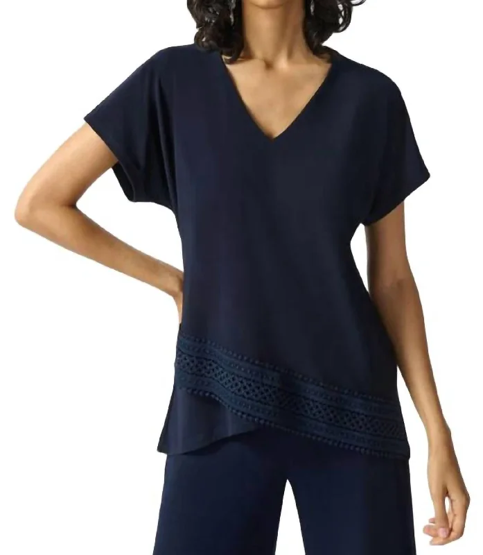 Special Offers Silky Knit Hi Lo Top In Midnight Blue