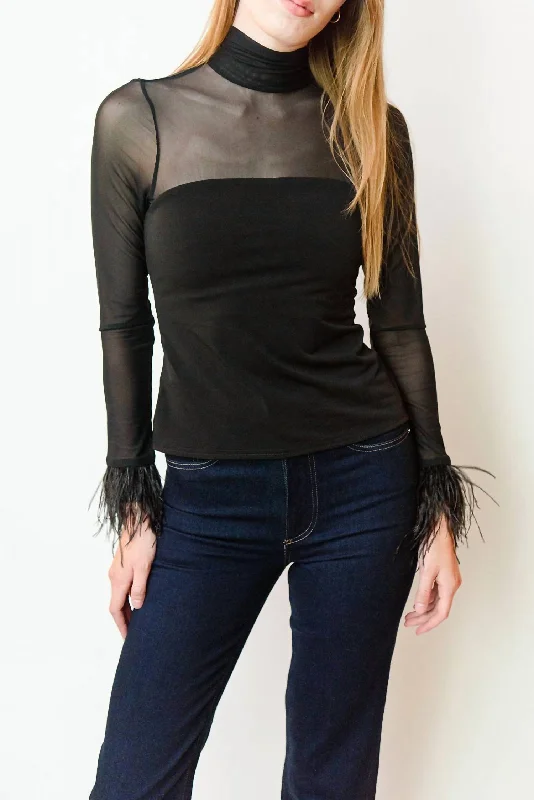 Stylish Deals Feather Trim Shantel Top In Black