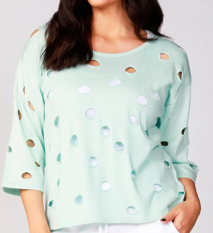 Special Offers, Don't Miss Solid Holey Crew Top In Mist