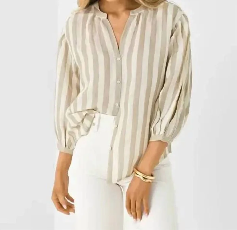 Huge Markdowns Gabby Striped Linen Top In Khaki