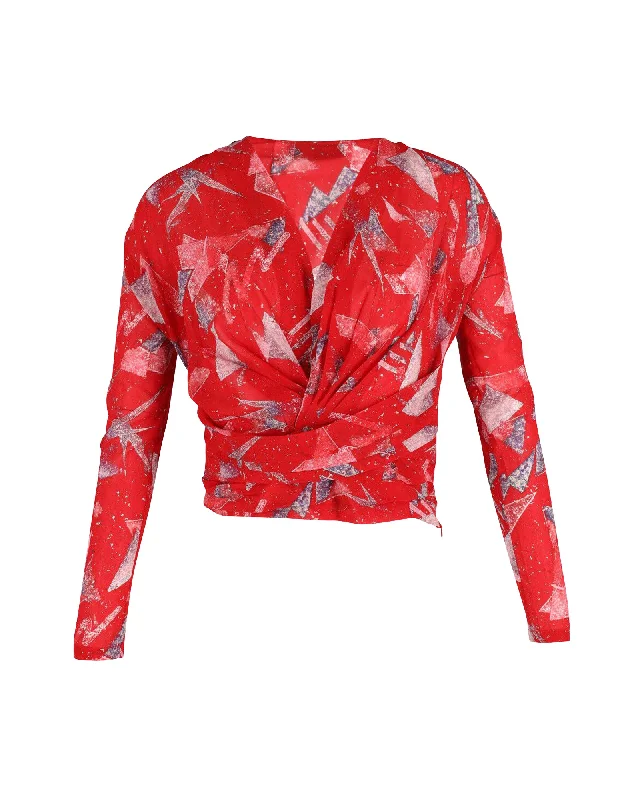 Huge Price Cut Iro Gabot Pleated Printed Top in Red Silk