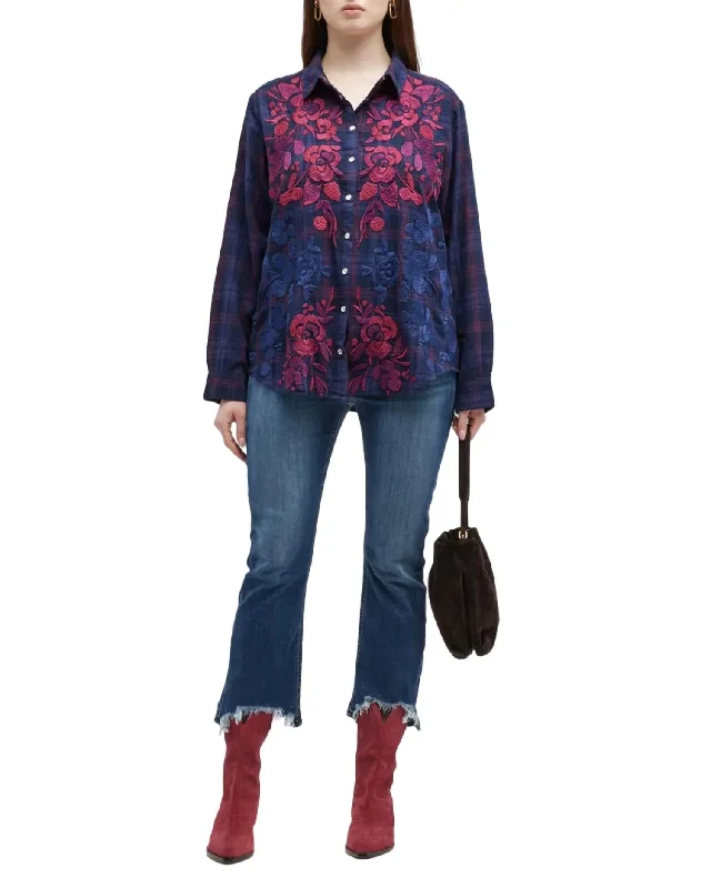 Chic & Cozy Collection Tuscan Embroidered Plaid Shirt In Multi