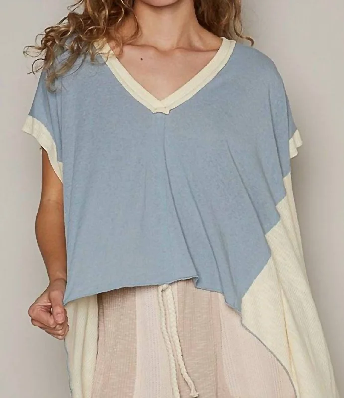 Limited Stock, Big Discounts Colorblock Woven Top In Blue/cream