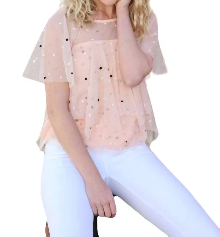 Limited Time Special Offer Tiered Polka Dot Top In Apricot