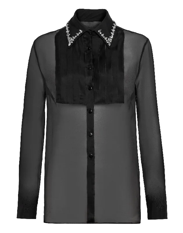 Sophisticated Fashion Organza Regular Collar Strass Shirt