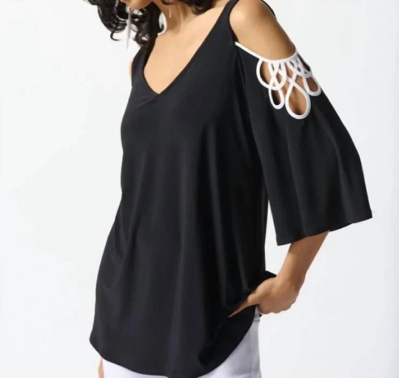 Elegant Style Cold Shoulder A Line Top In Black Off White