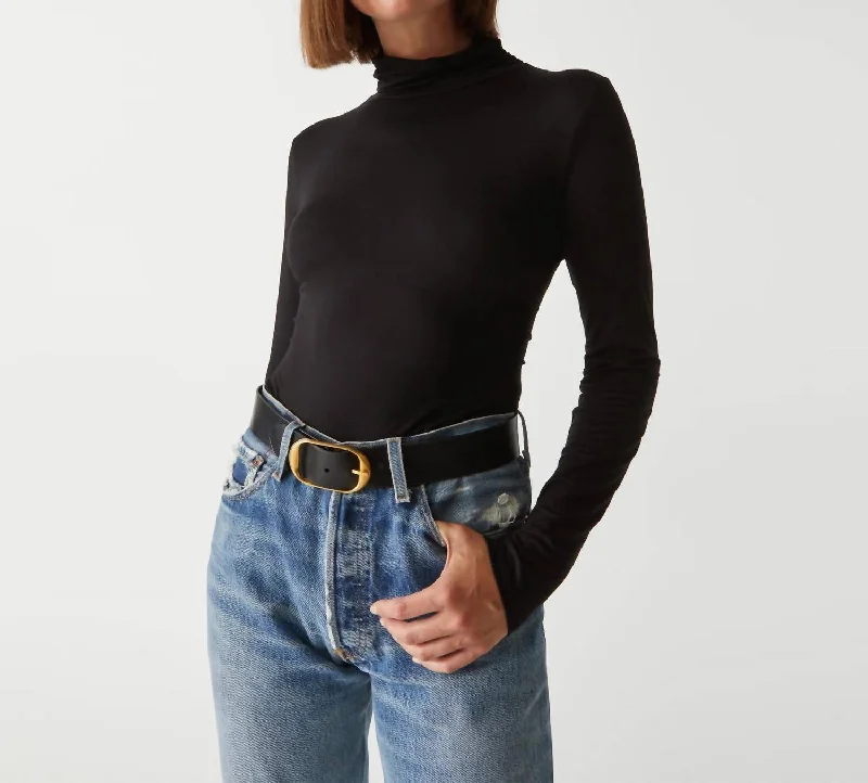 Timeless Elegance Redefined Clara Ruched Turtleneck Top In Black