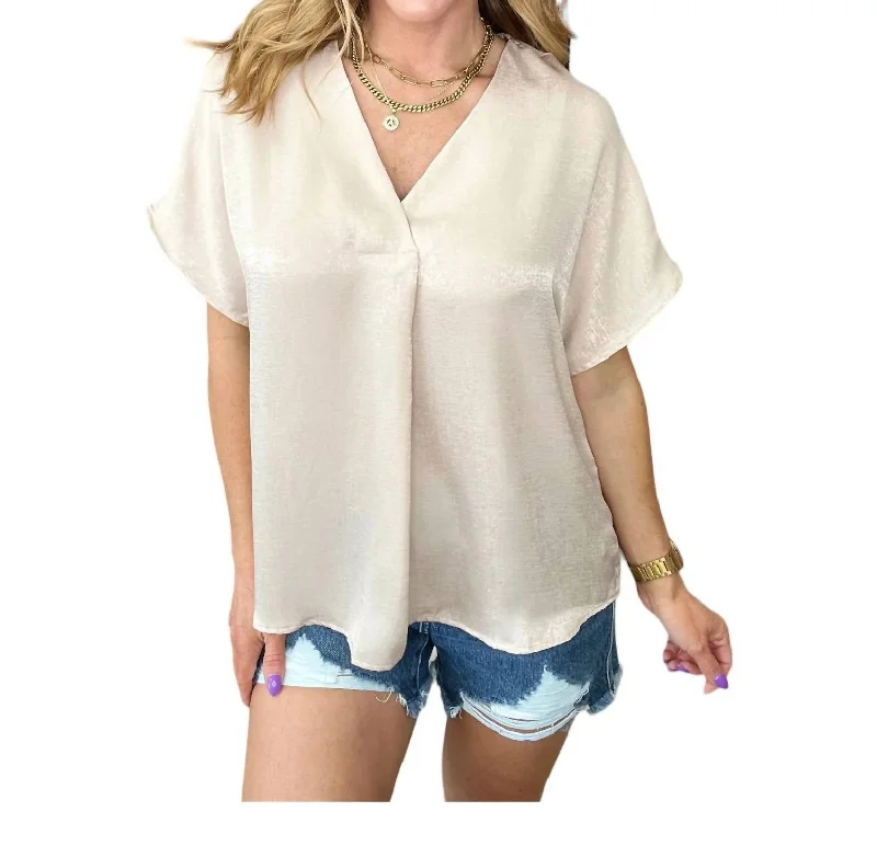 Unleash Your Style Pleat Front V-Neck Top In Taupe