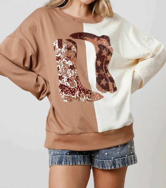 Limited-Time Offer Sequin Boot Block Top In Brown/ivory