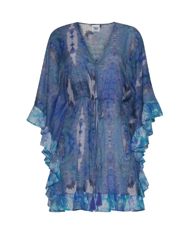 Trendy Women's Wear Collection Women's Ruffle Caftan In Ocean Blue Glimmer