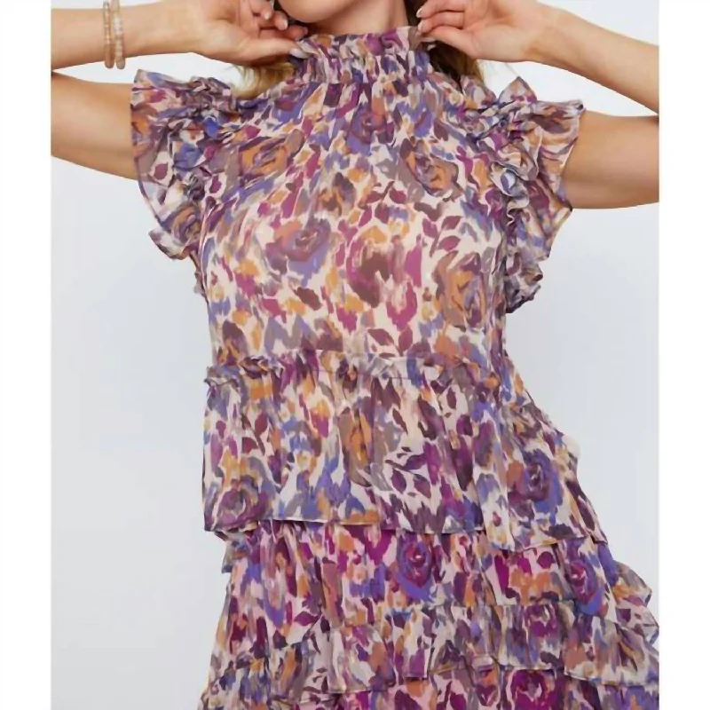 Huge Price Cut Irene Top In Purple Ikat Floral