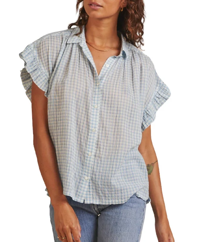 Limited Edition Marianne B Ruffle Sleeve Shirt In Lt Blue Check