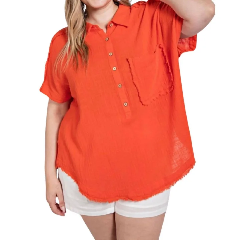 Urban Style Promotions Cut Edge Dolman Sleeve Top In Tomato