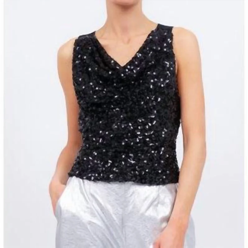 Fashion Forward Aurelie Sequin Top In Black