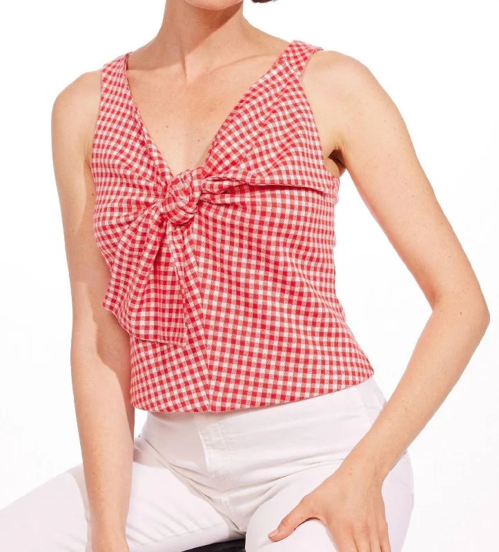 Flash Sale Fever Gingham Plaid Bow Top In Pink