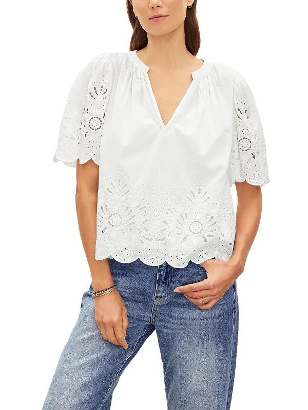 Street Style Discounts Womens Split Neck Embroidered Peasant Top