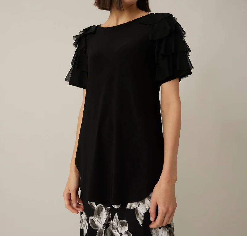 Chic And Trendy Tiered Ruffle Sleeve Top In Black